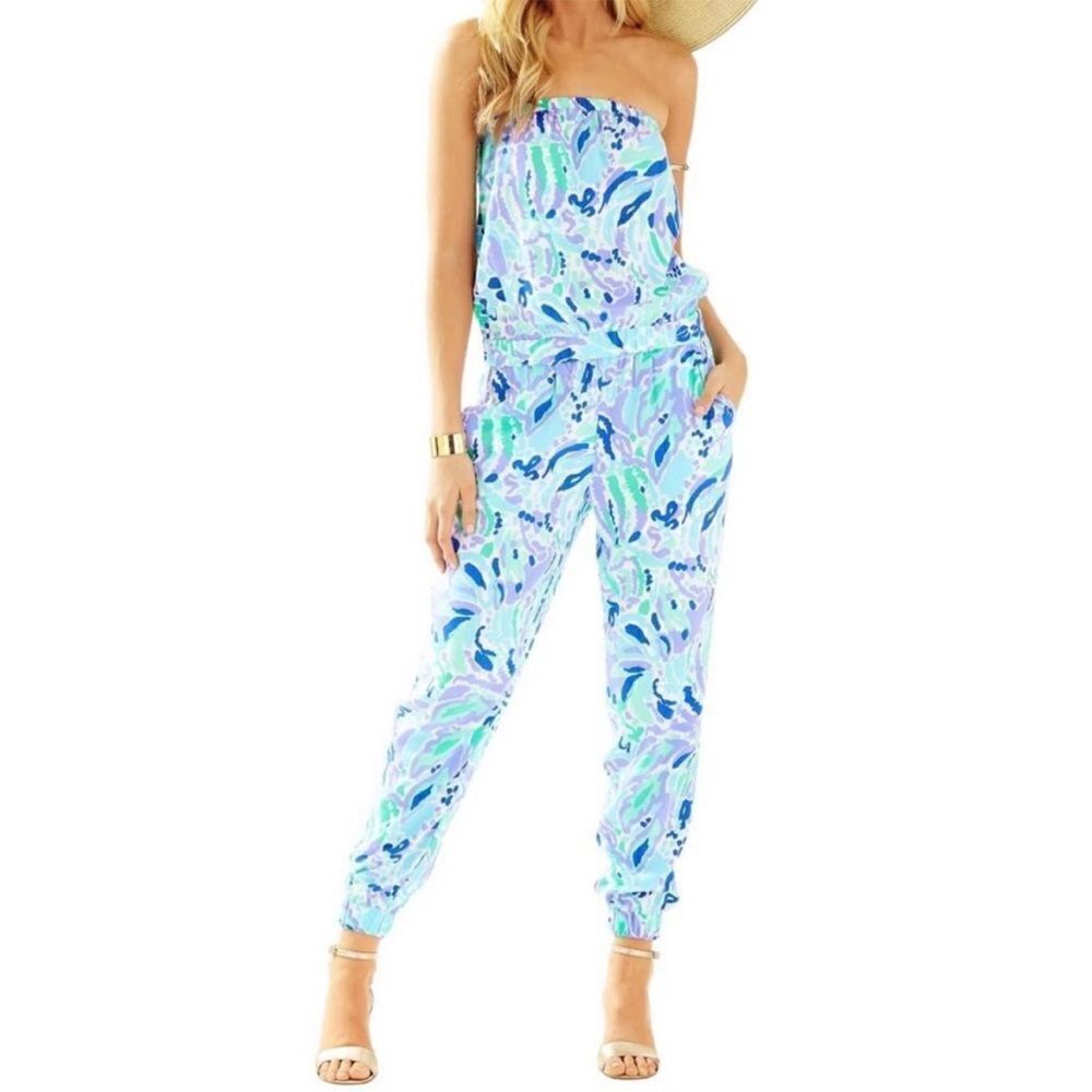 Lilly Pulitzer Emiko Lilly’s Lilac Strapless Rayon Jumpsuit